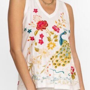 Boho Artisanal/Eclectic Johnny Was Celina Embroidered Raw Edge V-neck Tank XL